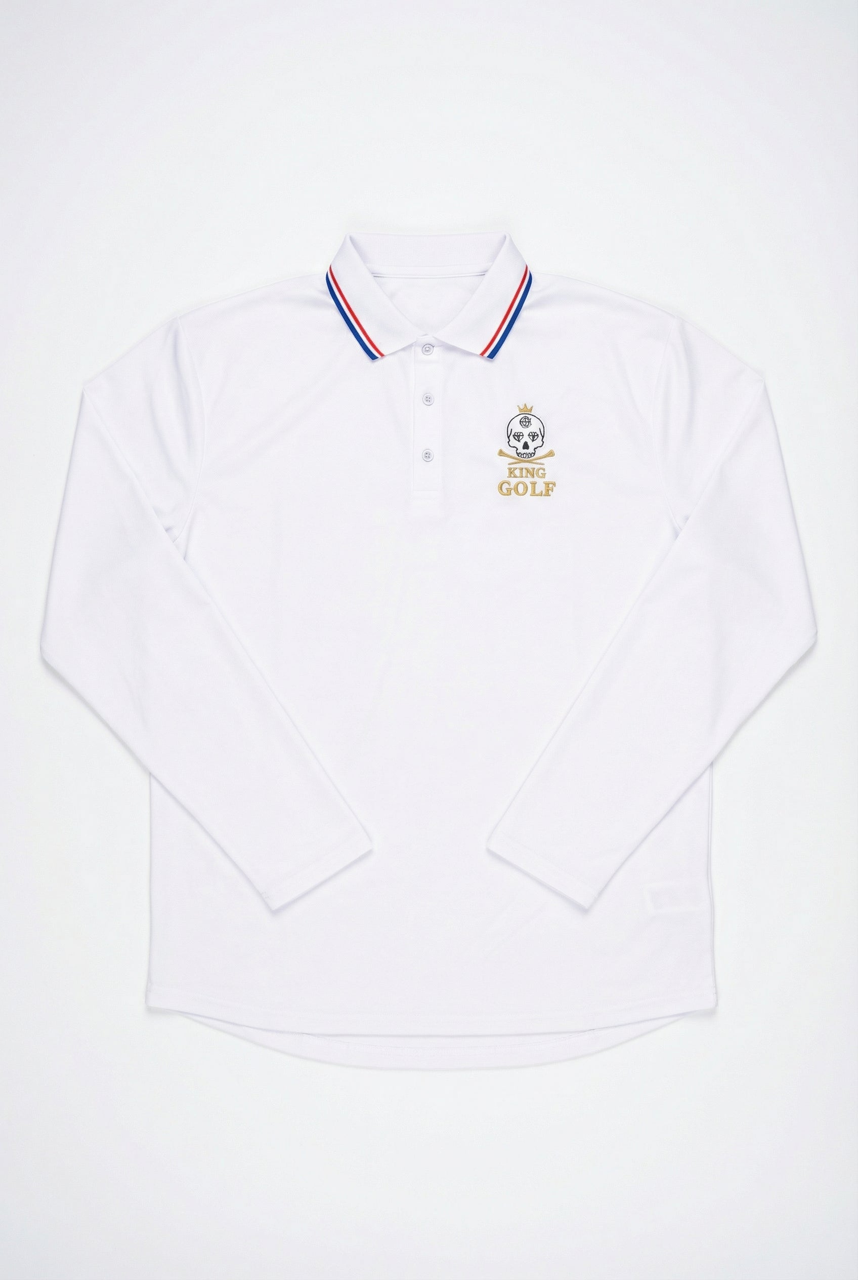 Polo Blanc Manches Longues – Col Tricolore – King Golf
